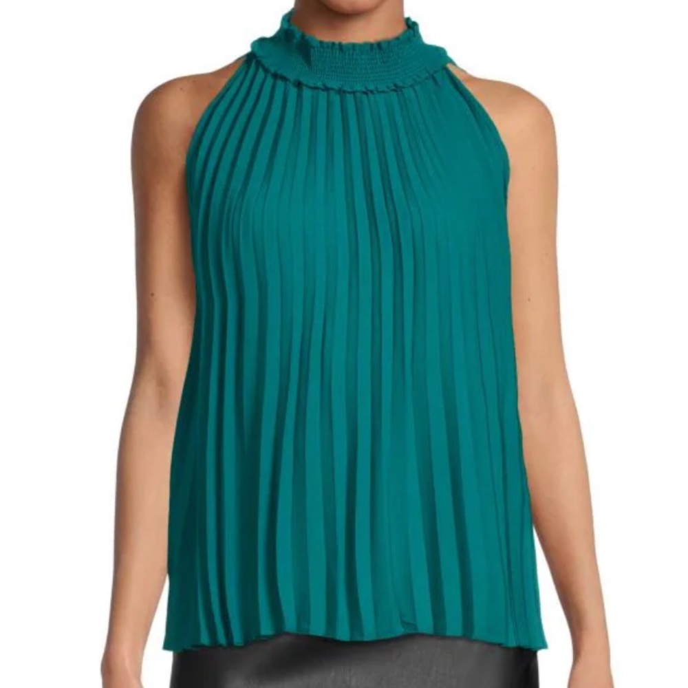Nanette Lepore Teal Sleeveless Pleated Blouse
